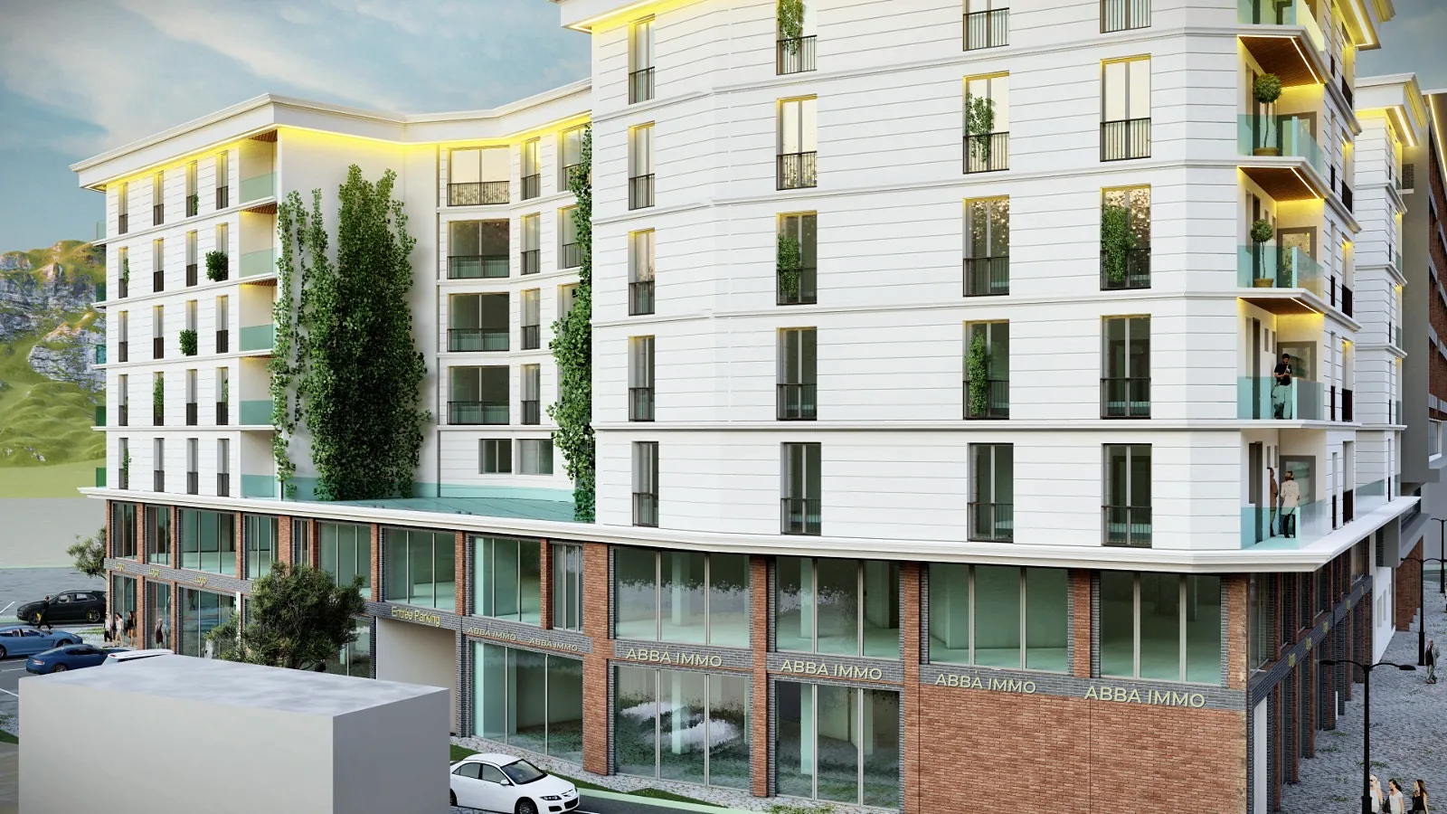 Façade sur rue : socle commercial et étages
