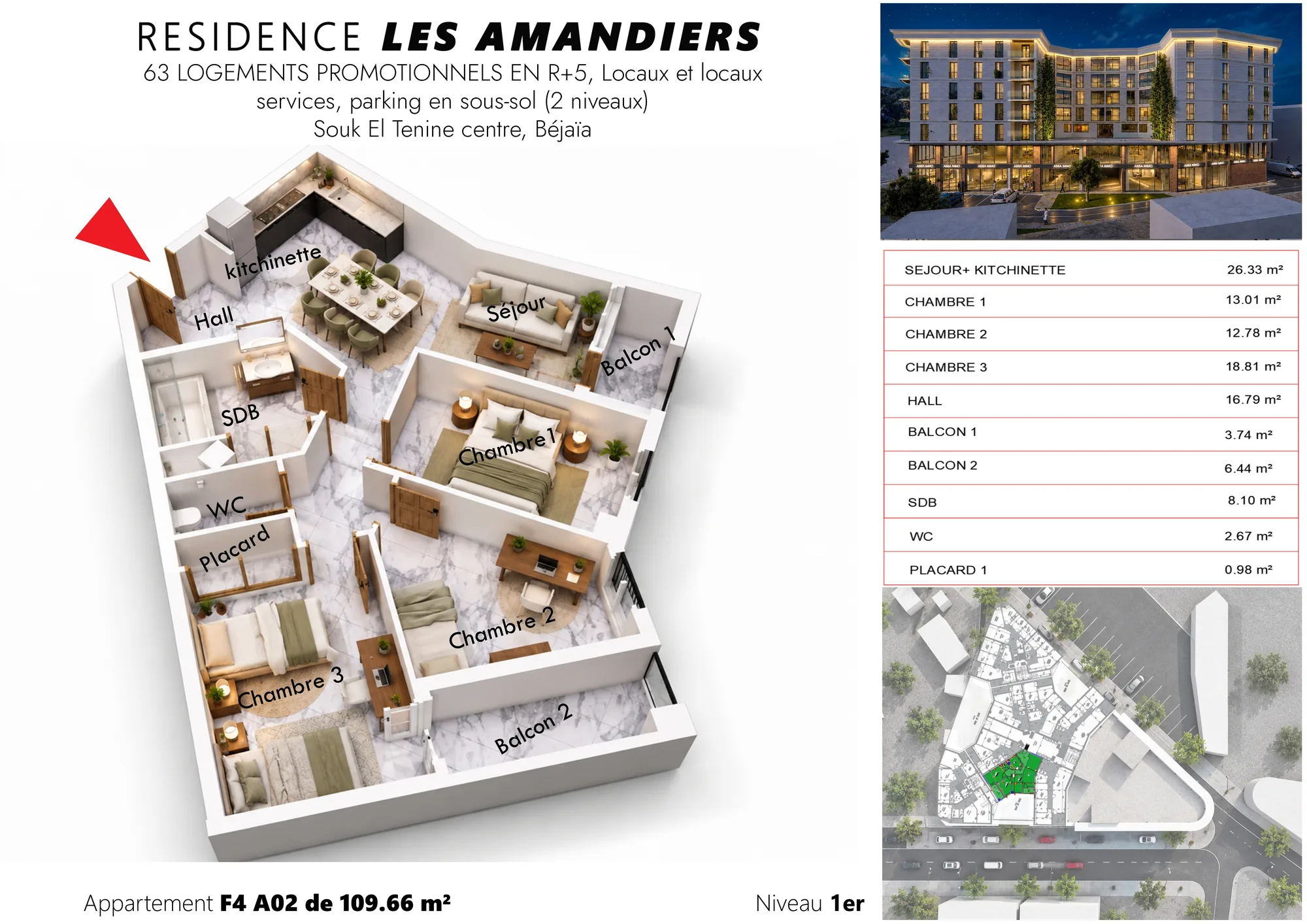 Exemple de plan 3D meublé d’un appartement F4