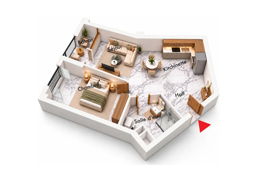 Plan de l’appartement F2 A08, 57,39 m²