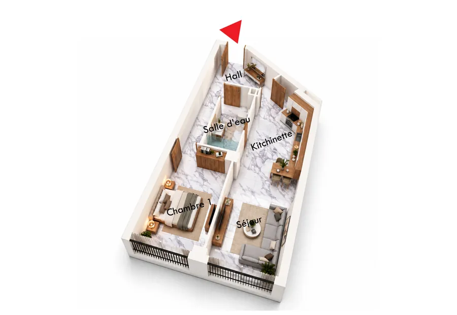Plan de l’appartement F2 A10, 58,07 m²