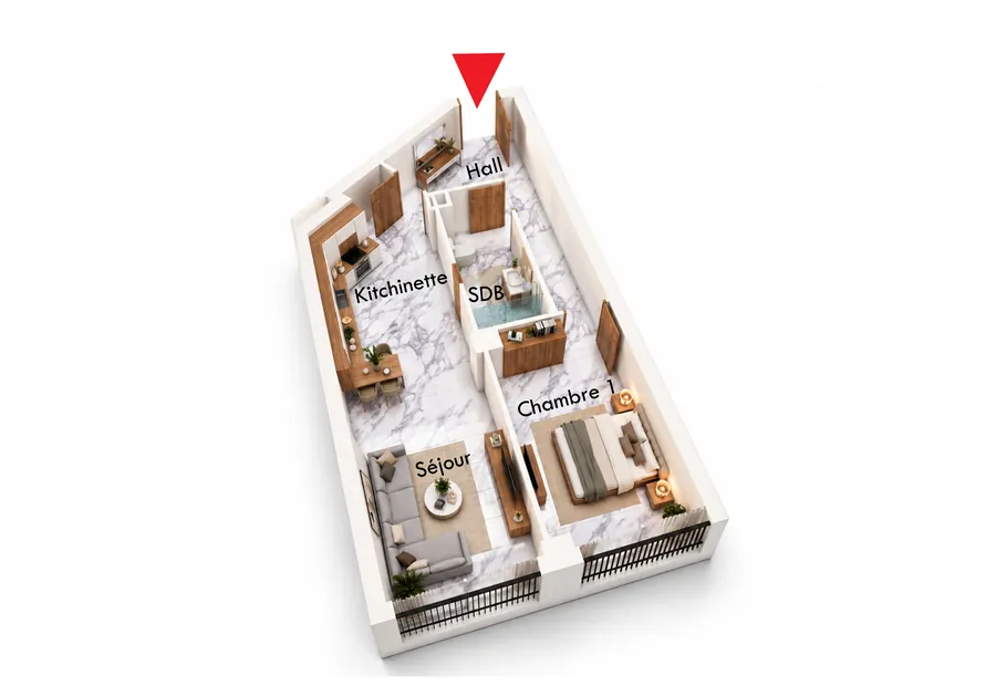 Plan de l’appartement F2 A11, 58,07 m²
