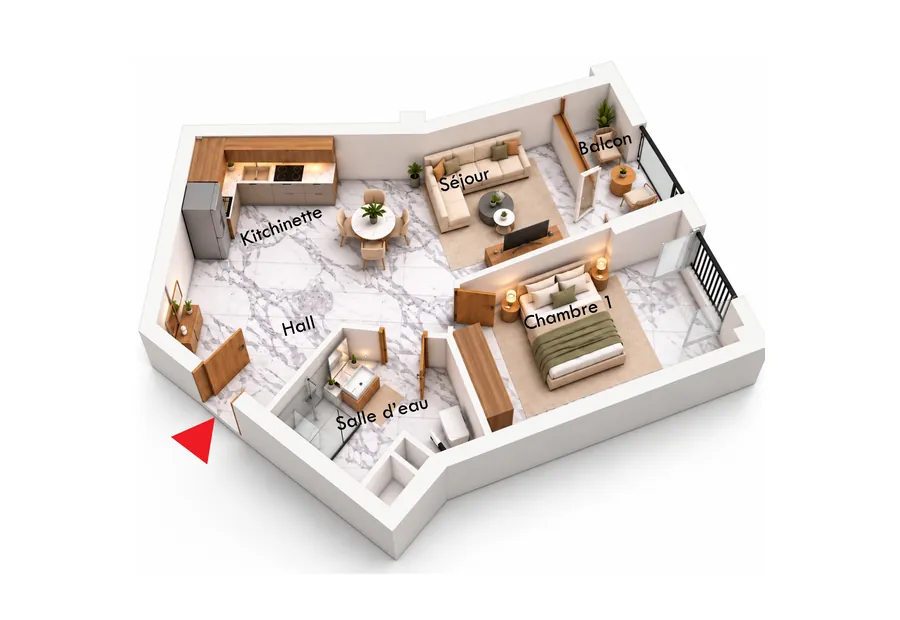 Plan de l’appartement F2 A13, 57,39 m²
