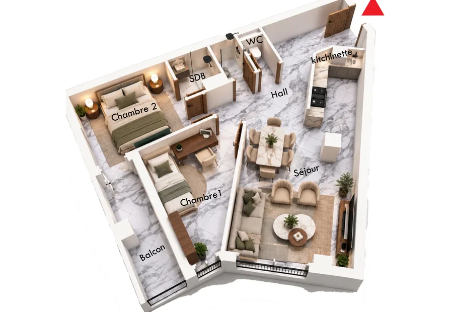 Plan de l’appartement F3 A04, 80,98 m²