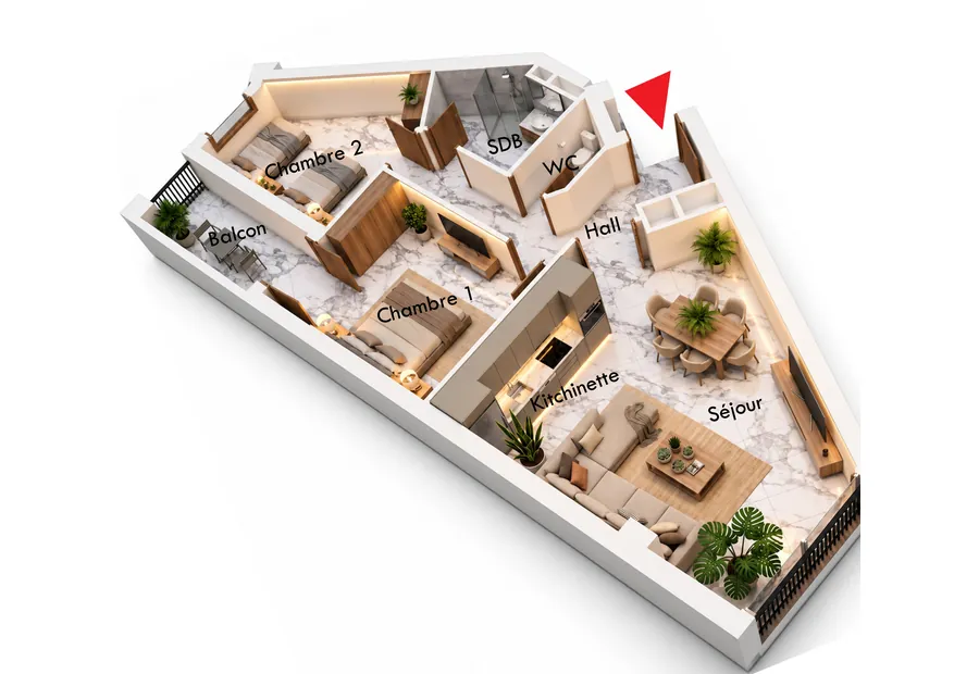 Plan de l’appartement F3 A12, 83,47 m²