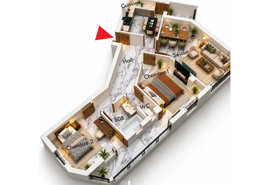 Plan de l’appartement F3 B03, 86,95 m²