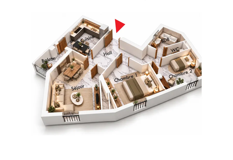 Plan de l’appartement F3 B02, 86,48 m²