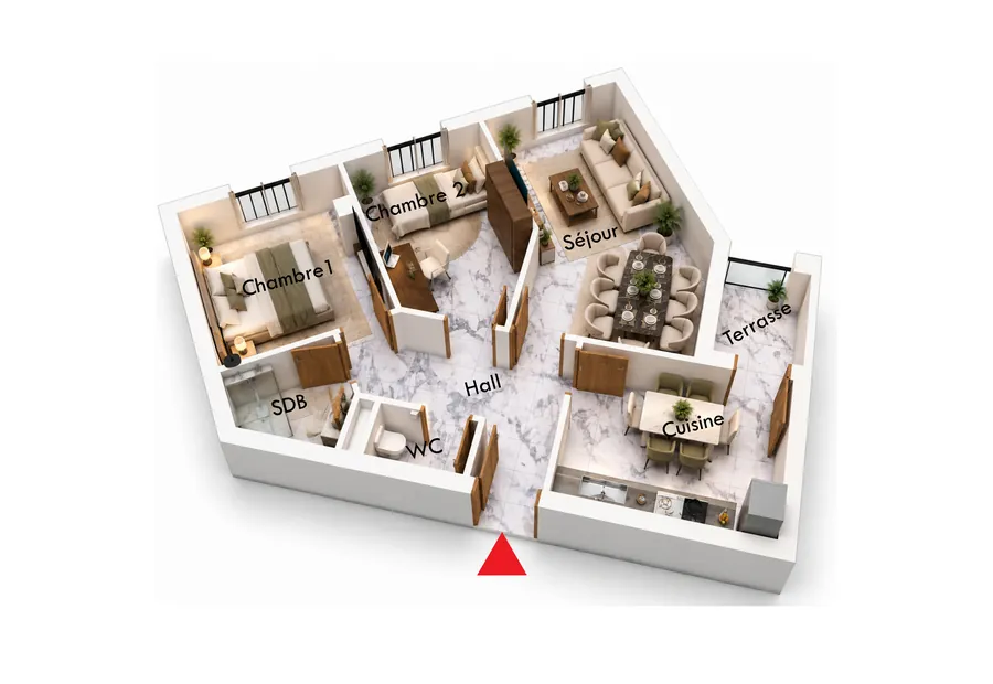 Plan de l’appartement F3 C04, 67,56 m²