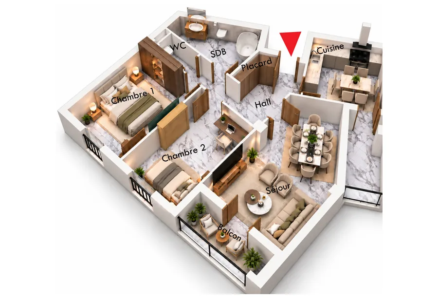 Plan de l’appartement F3 C03, 88,02 m²