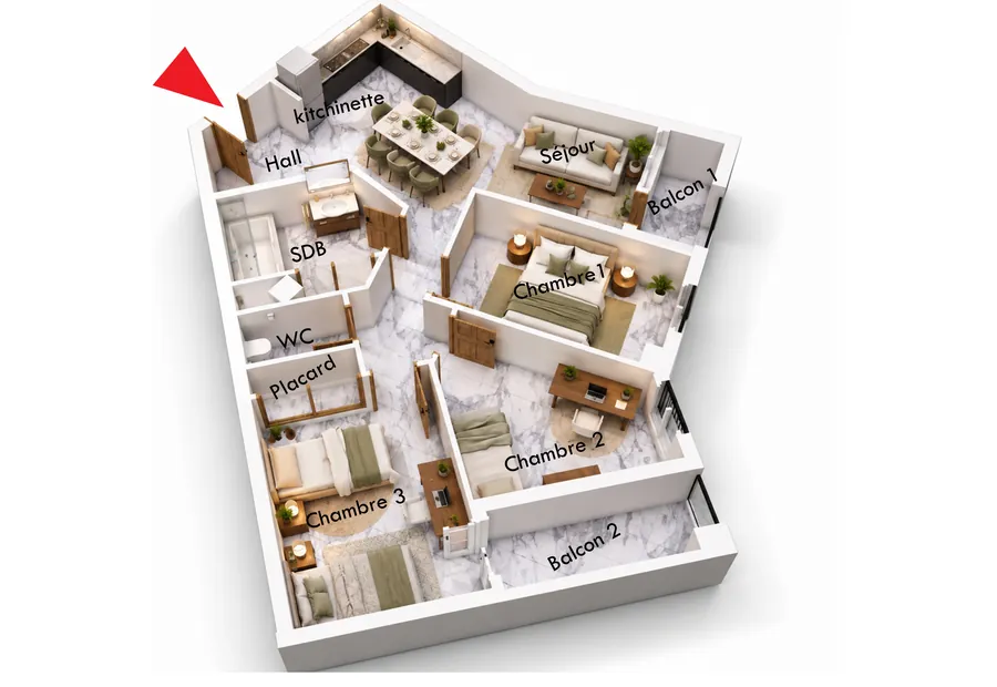 Plan de l’appartement F4 A02, 109,66 m²
