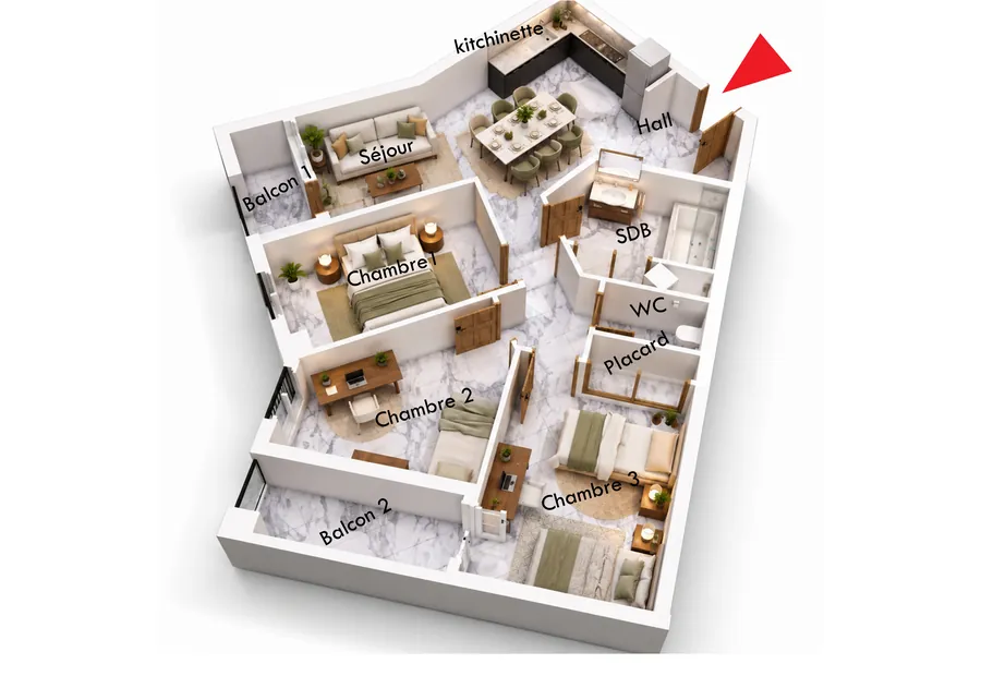 Plan de l’appartement F4 A05, 109,65 m²
