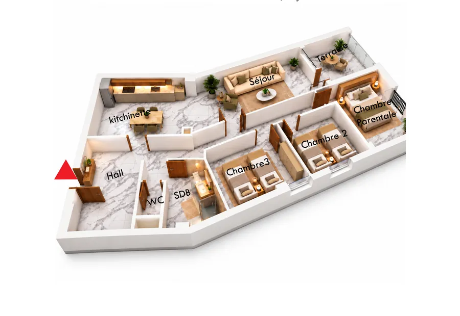 Plan de l’appartement F4 A01, 120,28 m²