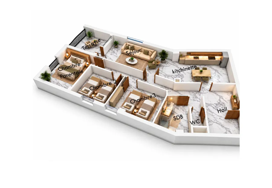 Plan de l’appartement F4 A06, 120,31 m²