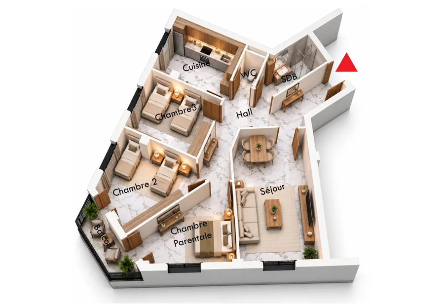 Plan de l’appartement F4 C02, 93,74 m²